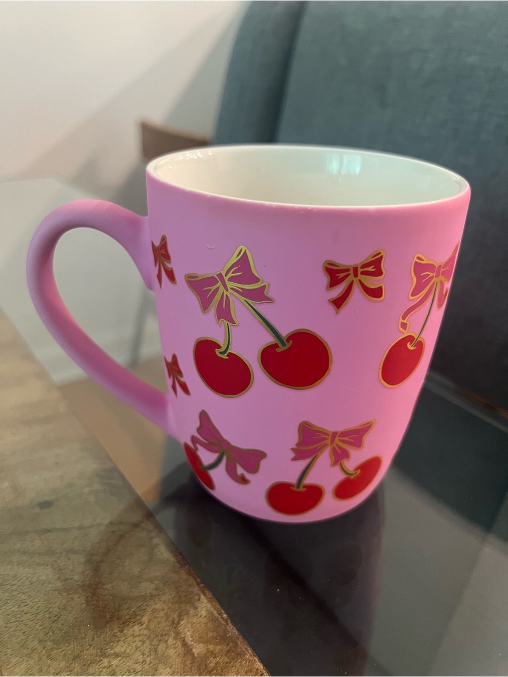 Pink & gold Cherry Pattern Ceramic Mug